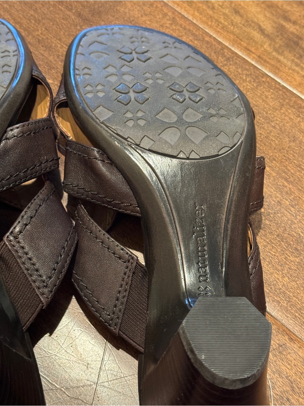 Naturalizer Dark Brown Leather Upper Crisscross Slide Sandals - Picture 9 of 9